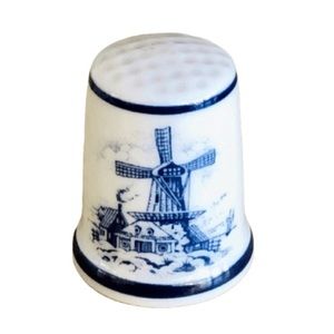 Vintage Thimble Blue White Windmill Holland Bone China Royal Mosa